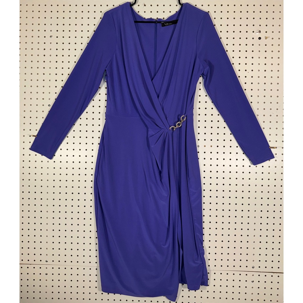 Lauren Ralph Lauren Purple Rhinestone Wrap Sheath Dress Long Sleeve Size 12